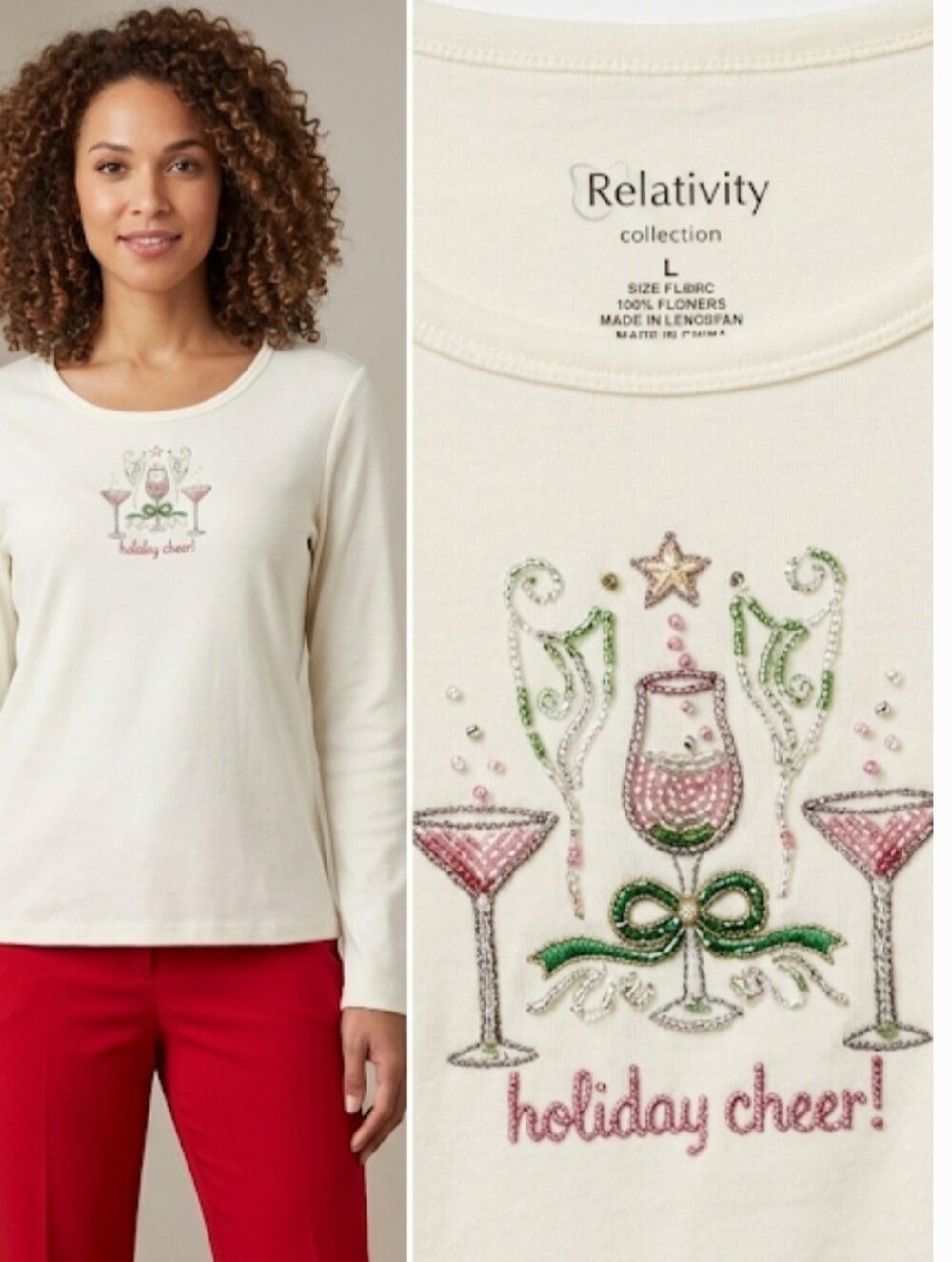 Relativity Ugly Christmas top wine martini party ivory large holiday che…
